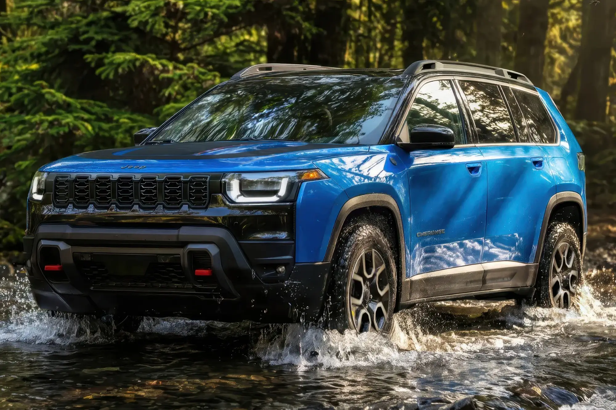 Внедорожник JEEP CHEROKEE TRAILHAWK: клиренс 220 мм, понижающая передача, блокировка заднего дифференциала и буксирные проушины